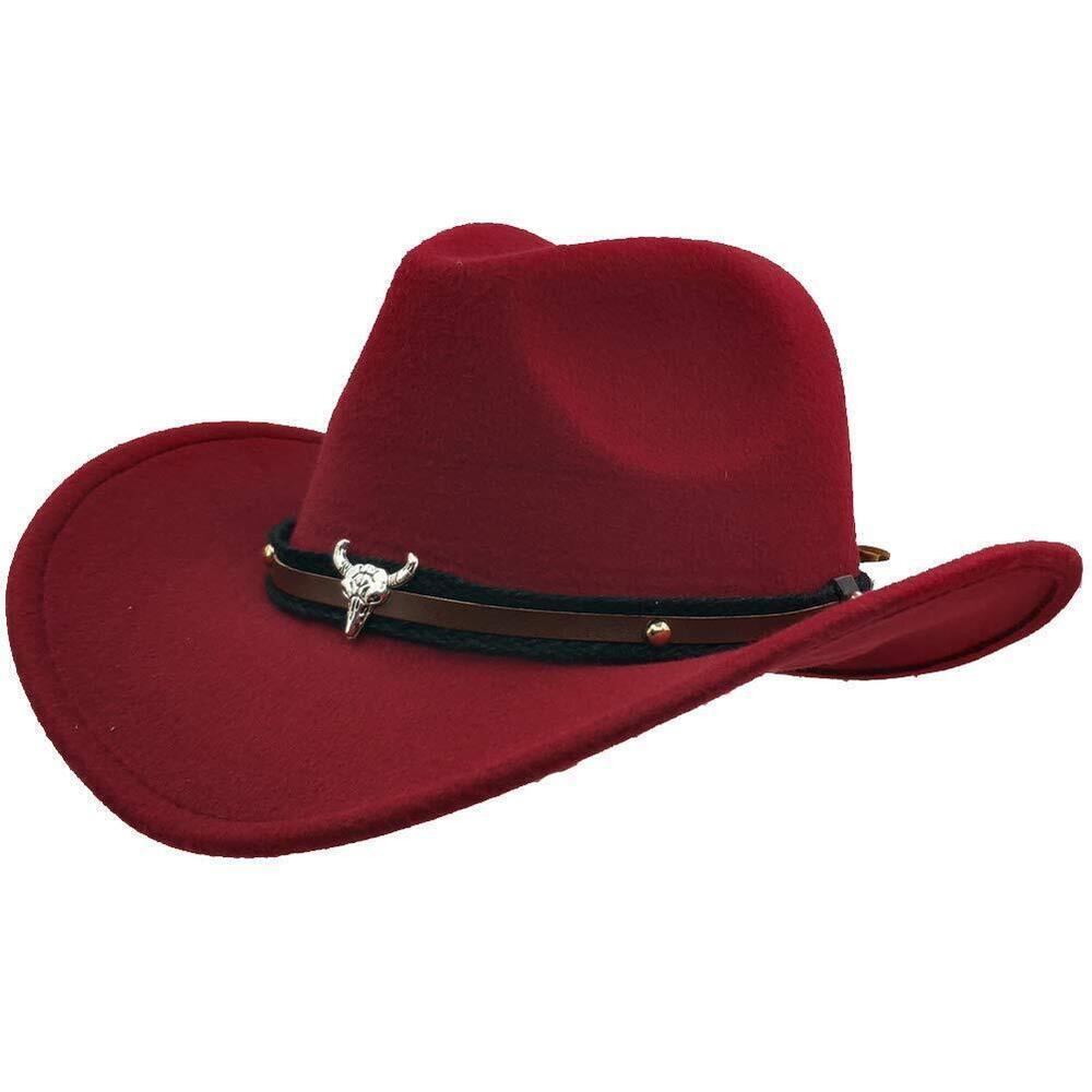 7257 & Fur Felt Cowboy Hat Wide Brim Western Outback Dark Red